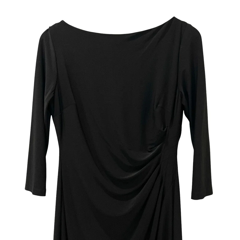 American Living Womens Black Sheath Dress 3/4 Sleeve Midi Length Ruching Size 8